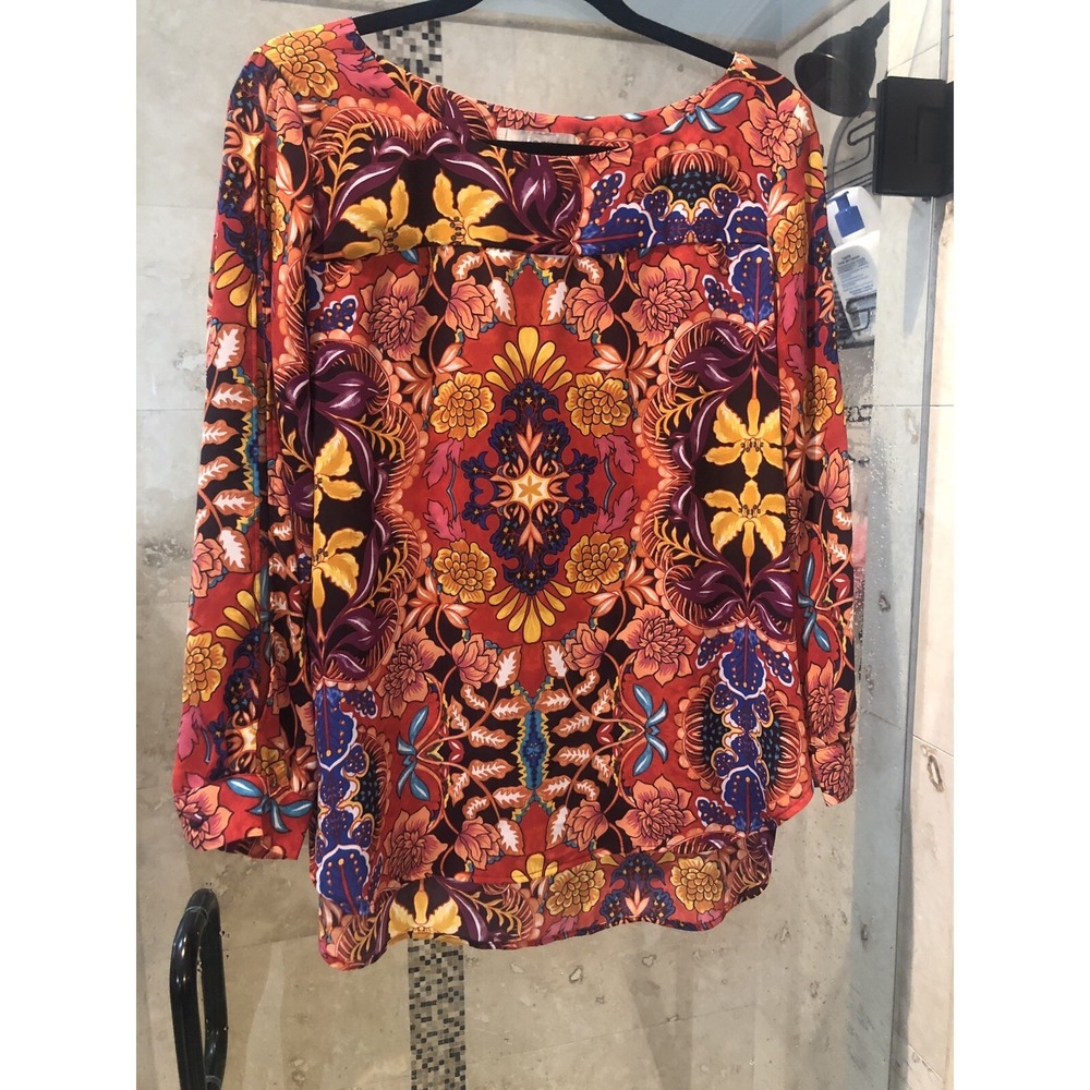 Ann Taylor LOFT Petites Floral Long Sleeve Cold Shoulder Blouse LP Multicolor